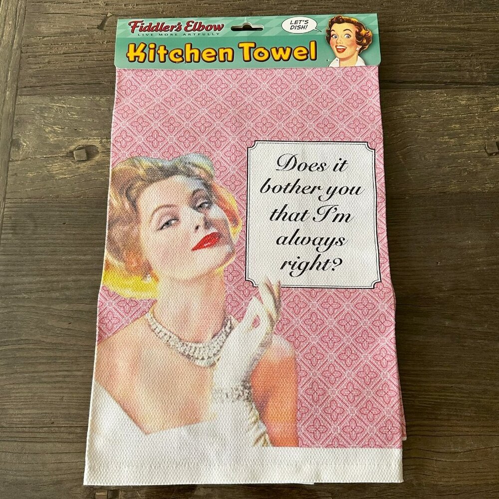 Retro 100% Cotton, Pink, Oversized Kitchen Towel – Great Gift (Fiddler’s Elbow)